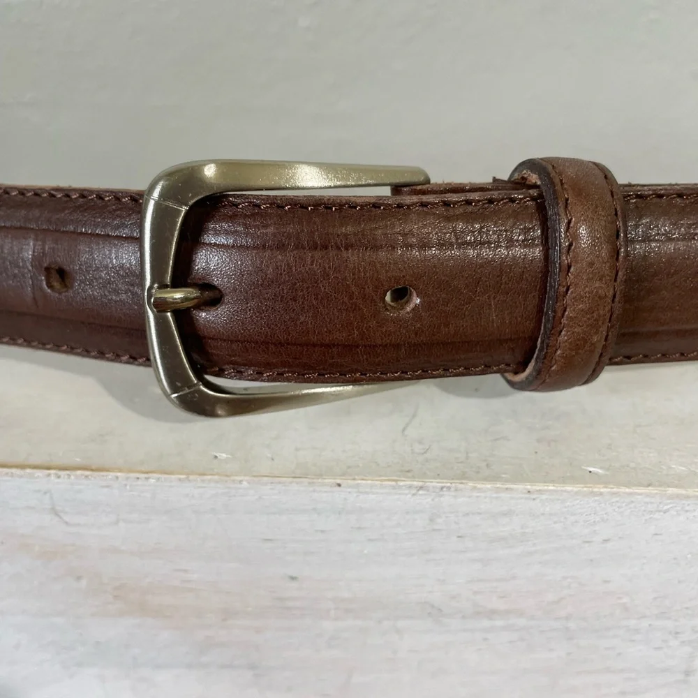 Old Money Italian Leather Dress Belt Brown Silver Buckle 40 GP Max Made Italy